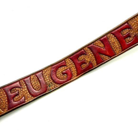 Vintage Western Cowboy Belt 30 Brown Tooled Leather Name Eugene M Hand Painted - Picture 5 of 10